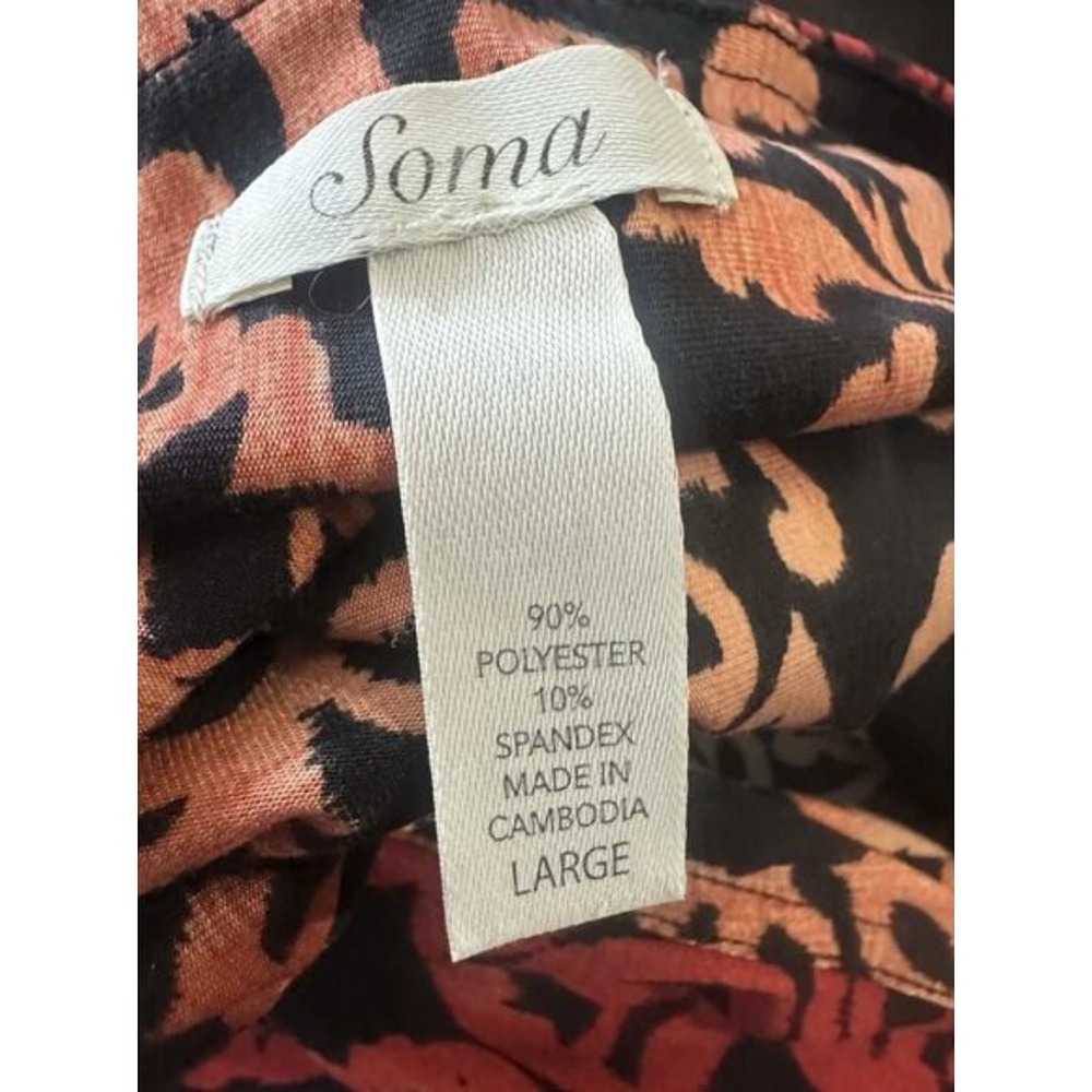 Soma Knit Dress Womens Large Red Orange Damask Empire Waist V-Neck Cap Sleeve - Picture 3 of 15